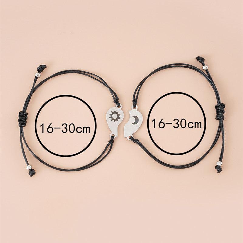 Ensemble de bracelets tissés en fil de cire avec carte sœur couple soleil lune en acier inoxydable - EX-STOCK Canada