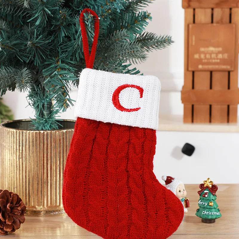 Cute Letters Christmas Stockings Decorative Creative Tree Pendant Wool Knitted Socks - EX-STOCK Canada