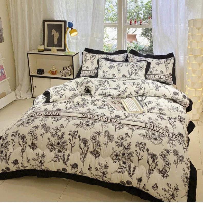 Couette en coton lavé brossé épais Hepburn noir avec dentelle, chaudeEX-STOCK Canada