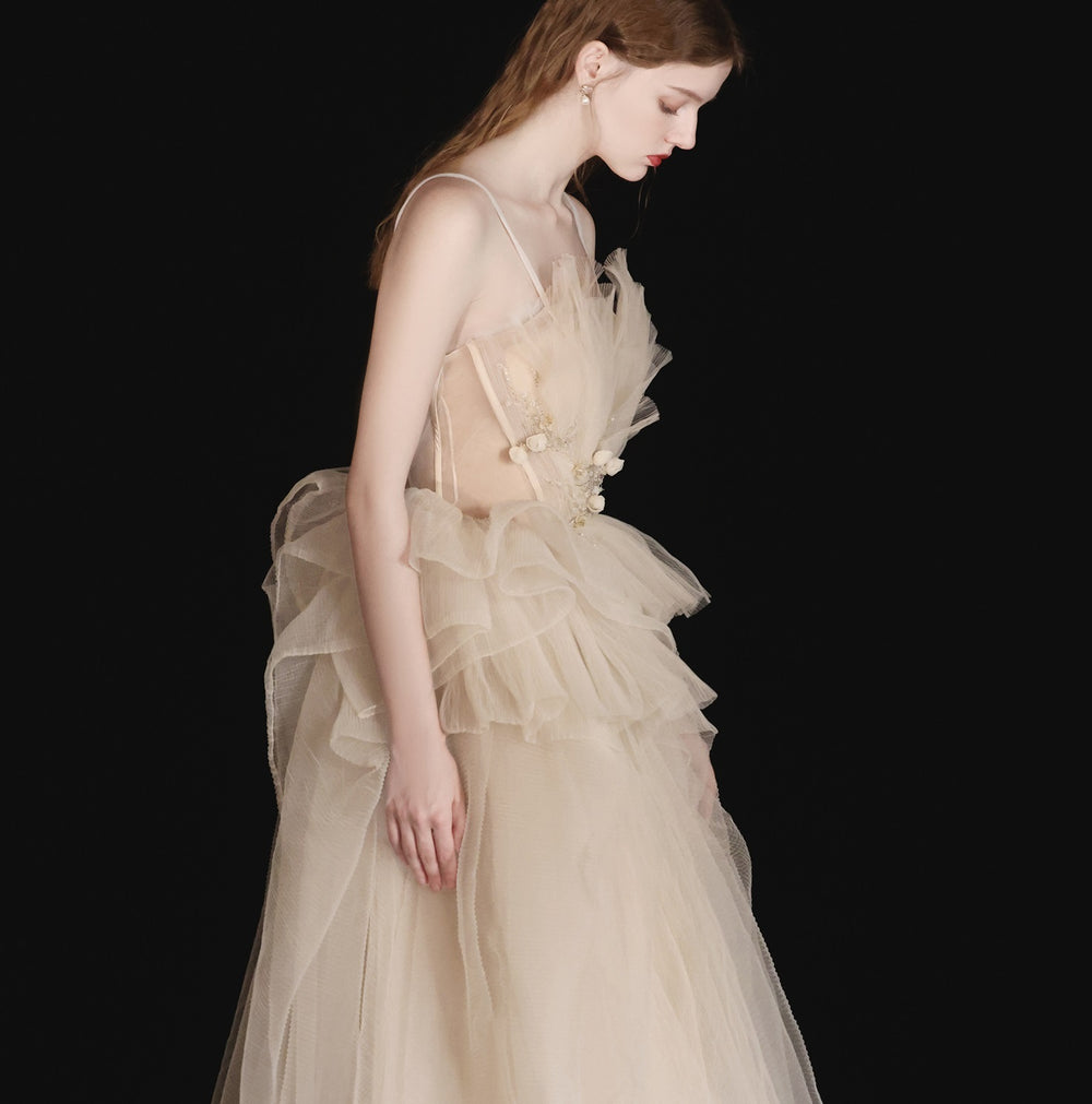 Champagne Annual Meeting Dinner Ladies Belt Long Dress EX-STOCK Canada