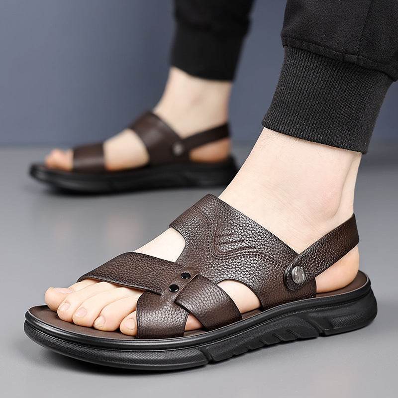 Men's Breathable Genuine Leather Beach Shoes Casual Soft Bottom Middle-aged And Elderly EX-STOCK CANADA