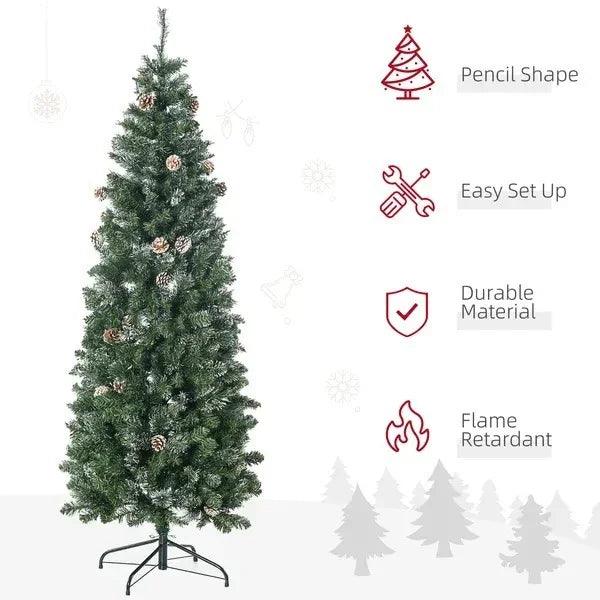 6' Artificial Pencil Christmas Tree With Snow Frosted Branches, Auto Open, Steel Base EX-STOCK Canada