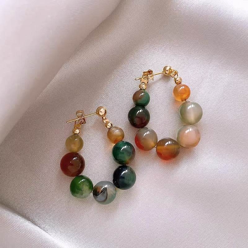 Peacock Agate Jade Beaded Earrings - EX-STOCK Canada