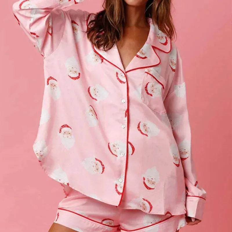 Satin Printed Santa Claus Two-piece Suit Home - EX-STOCK Canada