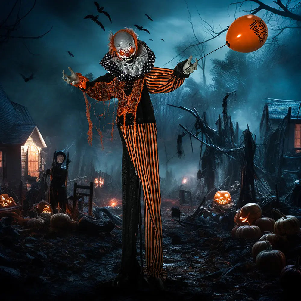 65inch Life Size Outdoor Halloween Decorations Talking Circus Clown With A Balloon, Animated Prop With Sound And Motion Activated, Light Up Eyes, Laughter - EX-STOCK Canada