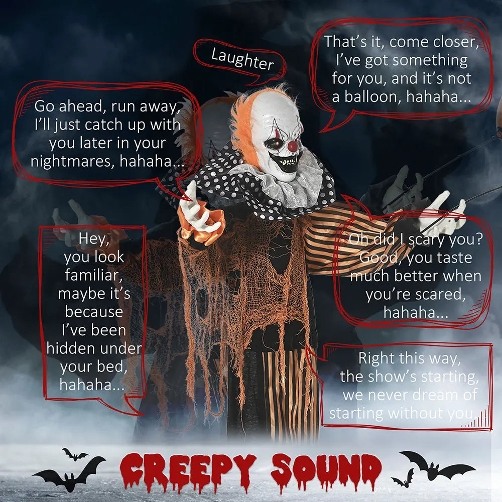 65inch Life Size Outdoor Halloween Decorations Talking Circus Clown With A Balloon, Animated Prop With Sound And Motion Activated, Light Up Eyes, Laughter - EX-STOCK Canada