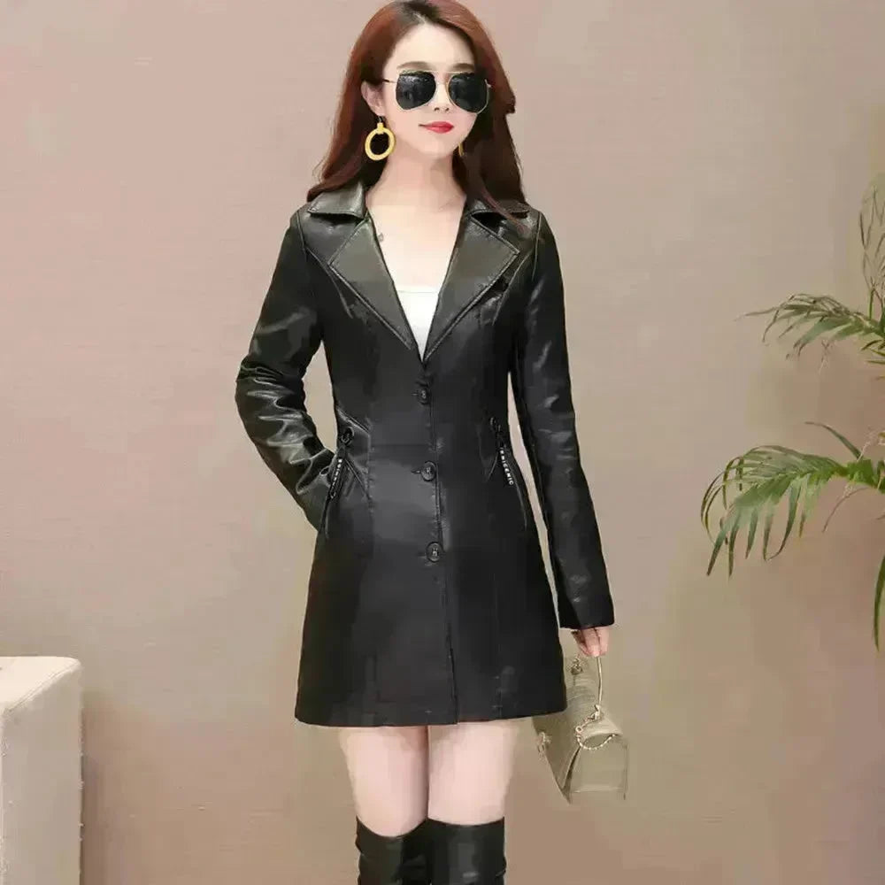 Elegant Fashion Slim fit Long Sleeve Leather Mini Blazer Dress - EX-STOCK CANADA