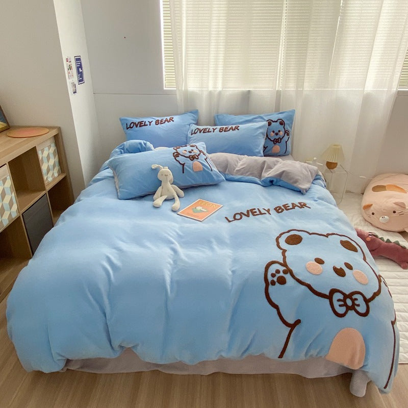 Thickened Warm Milk Fleece Bed Hat Baby Duvet Set Four-piece Set EX-STOCK Canada