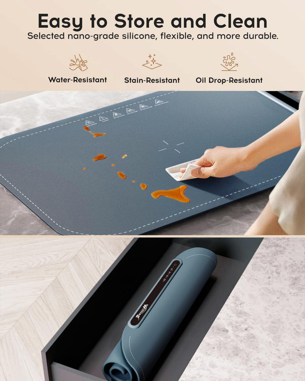 Tapis de Chauffage Alimentaire 250W avec 3 Réglages de Température - Chauffe-Aliments Domestique Portable pour Acier Inoxydable, Céramique, Verre, Émaux - Bleu MarineEX-STOCK Canada