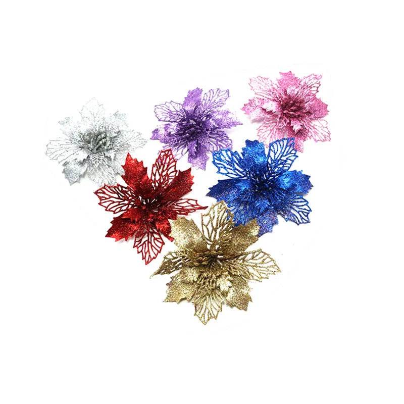 Glitter Artifical Christmas Flowers Christmas Tree Decorations For Home Fake Flowers Xmas Ornaments New Year Decor - EX-STOCK Canada