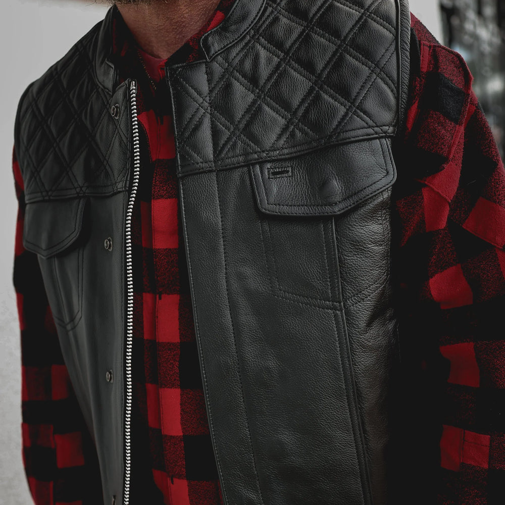 Gilet en cuir Upside pour hommes Open Road avec diamants noirs cousus
