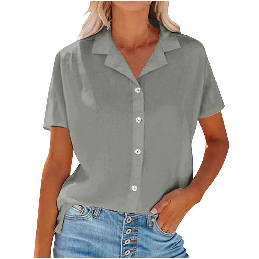 Spring Summer Lapel Cotton And Linen Casual short sleeve Shirt For Women - EX-STOCK Canada