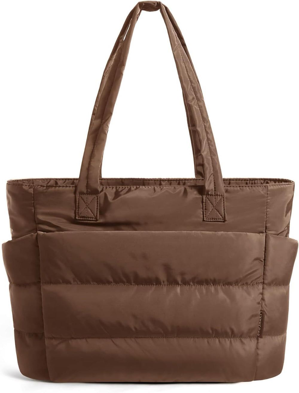 Brown puffer tote bag on a white background