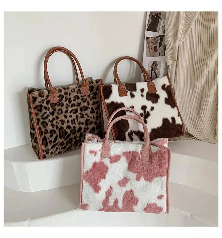 Leopard Animal Skin Large-capacity Handbag Fashion Western Plush - EX-STOCK CANADA