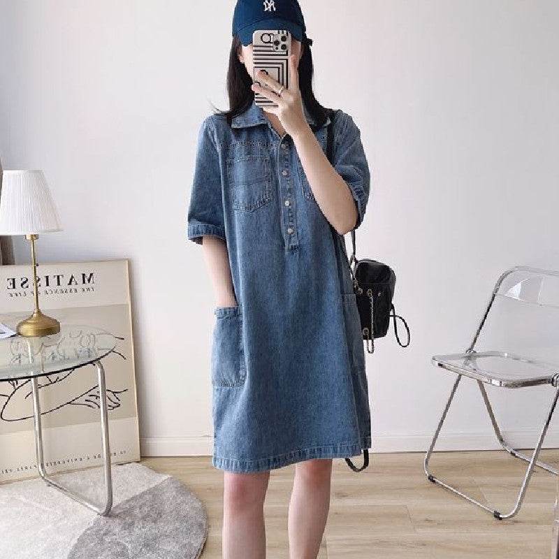 Women's Lapel Breasted Straight-leg Denim Dress - EX-STOCK Canada