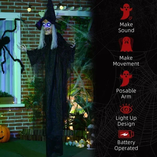 6' Life Size Black Witch Outdoor Halloween Decoration, Halloween Prop W Light Up Eyes EX-STOCK Canada
