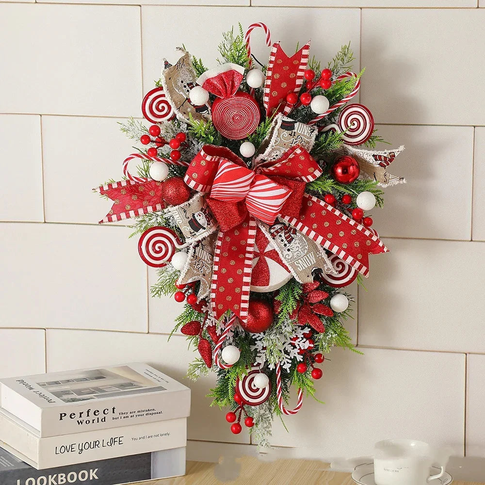 Christmas Wreath Candy Upside Down Tree Garland Artificial Xmas Ornament Hpme Porch Window Door Wall Hanging Decoration EX-STOCK Canada