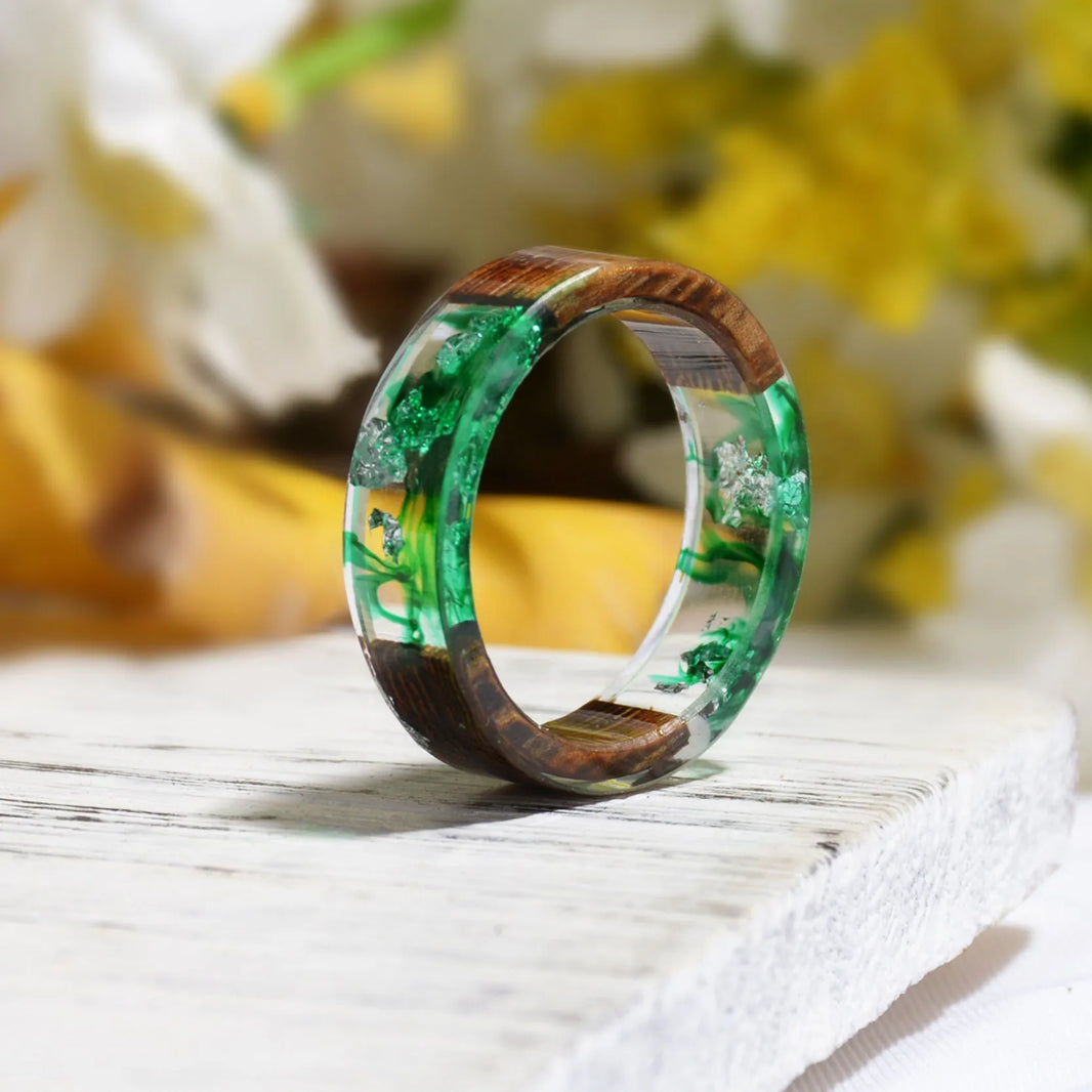 Cross-border Foreign Trade New Wood Resin Ring Diy Handmade Dried Flower Epoxy Ring - EX-STOCK CANADA
