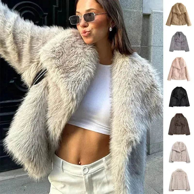 Winter Plush Open front Coat Thick lapel Outwear Faux Fur Coat women - EX-STOCK Canada