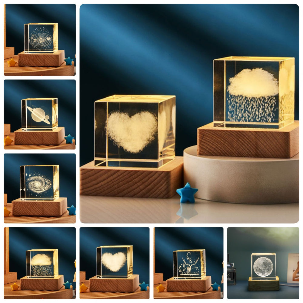 3D Crystal Cube USB Night Lamp – Warm Light Bedroom Decor, Kids Gift (40mm & 60mm)