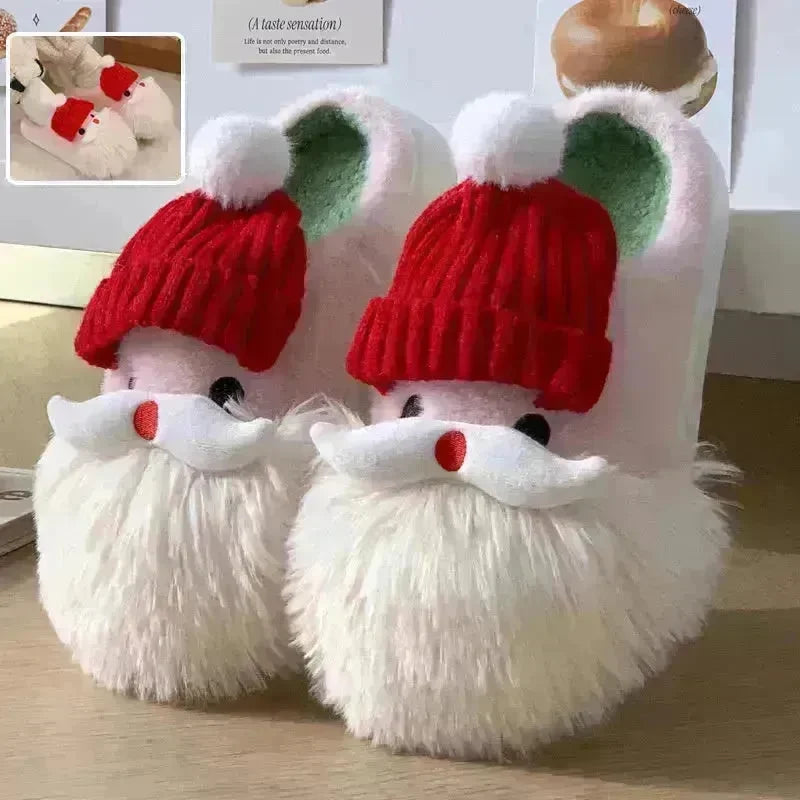 Cute Christmas Santa Claus Home Slippers Winter Warm Indoor Non-slip Floor Plush Shoes For Women - EX-STOCK CANADA