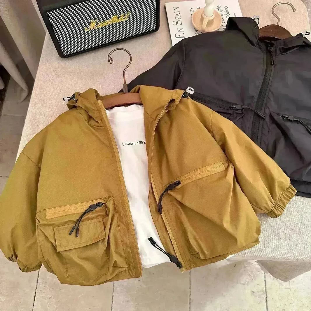 Boy Solid Color Short Hood Shell Jacket - EX-STOCK CANADA