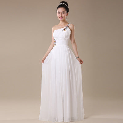 Evening dress one-shoulder dinner banquet long banquet EX-STOCK Canada