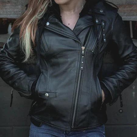 Veste de moto en cuir classique à capuche pour femmes Open RoadEX-STOCK Canada