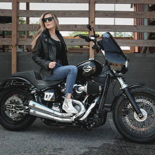 Veste de moto en cuir classique à capuche pour femmes Open RoadEX-STOCK Canada
