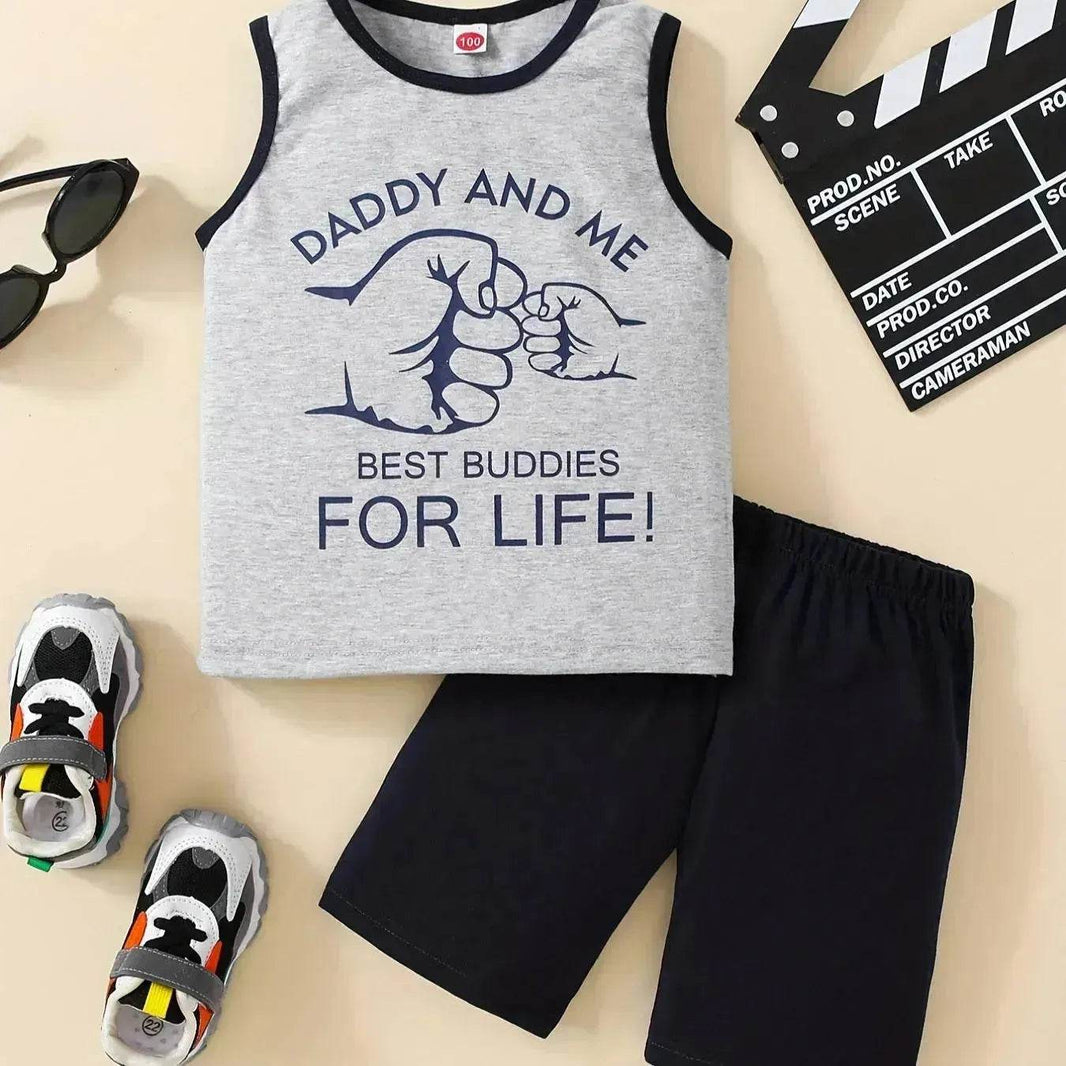 Summer Trendy Boys Letter Fist Print Sleeveless Casual Pants Suit Sleeveless two piece for boys Daddy and me outfit - EX-STOCK Canada