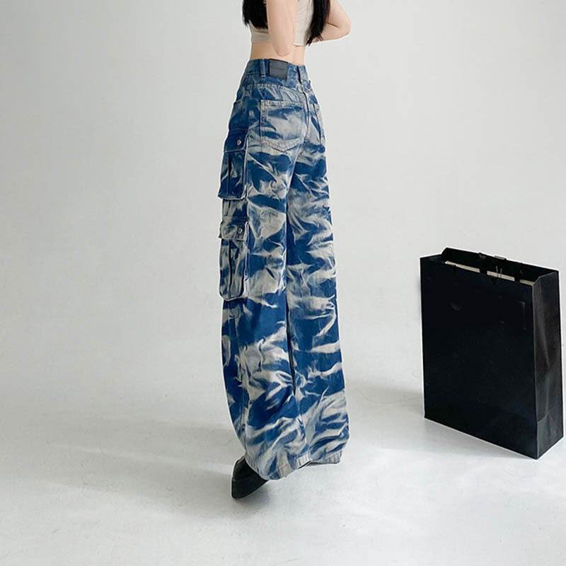 New Tie-dye Baggy CargoTrousers With Pockets Y2K Fashion High Waist Loose Wide Leg Pants Spring And Autumn - EX-STOCK Canada