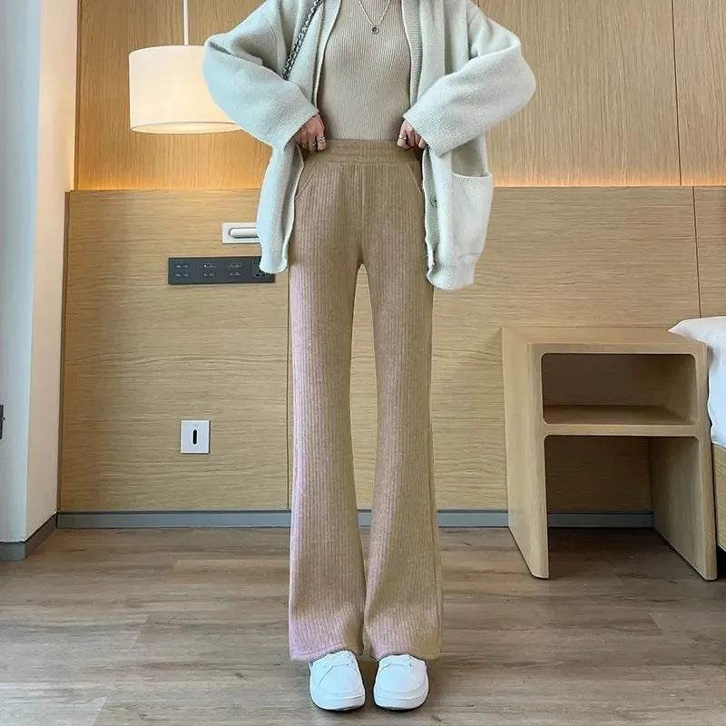 All-matching Straight Casual Fleece And Thick Slightly Flared Wide-leg trouser Pants For Women - EX-STOCK Canada