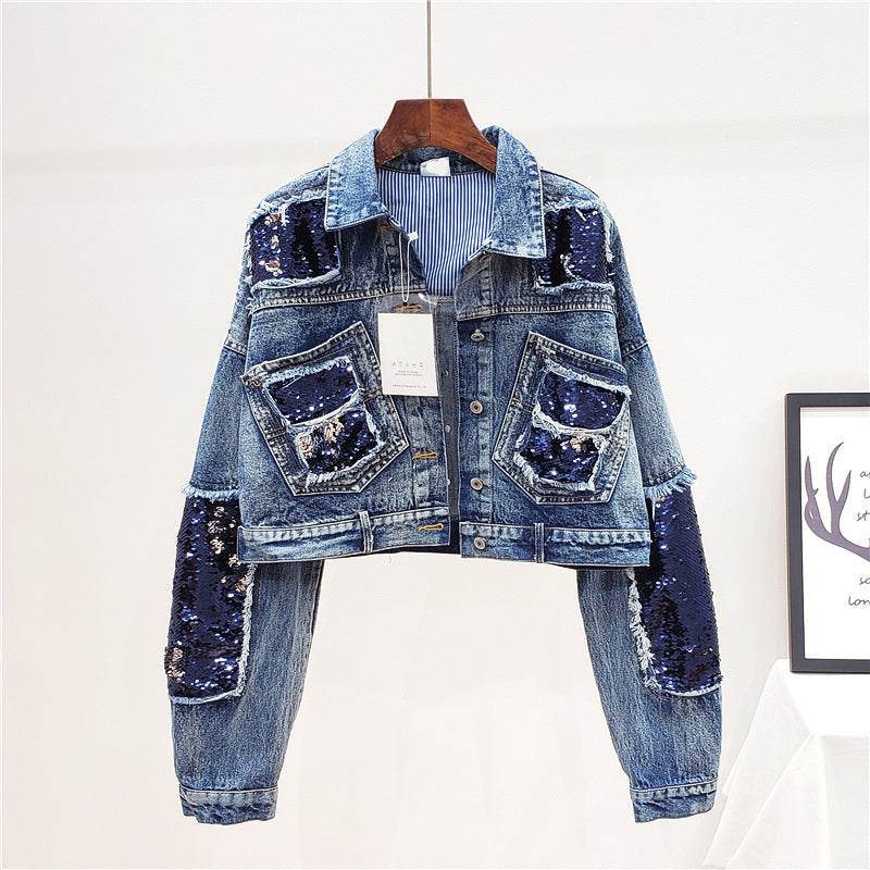 Heavy Industry Sequins Short Doll Sleeve Denim Jacket Women - EX-STOCK Canada