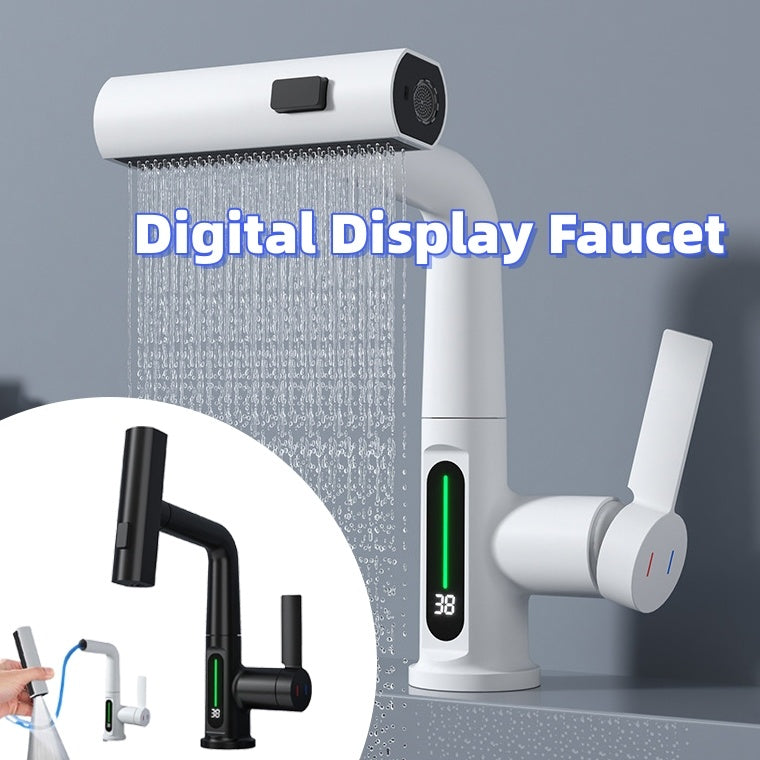 Intelligent Digital Display Faucet Pull-out Basin Faucet Temperature Digital Display Rotation EX-STOCK Canada