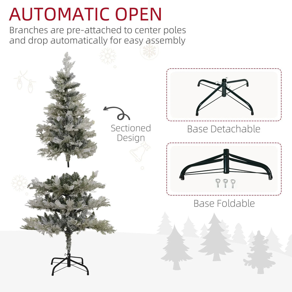 5 Feet Pencil Snow Flocked Artificial Christmas Tree With 517 Realistic Cypress Branches, Auto Open, Green EX-STOCK Canada