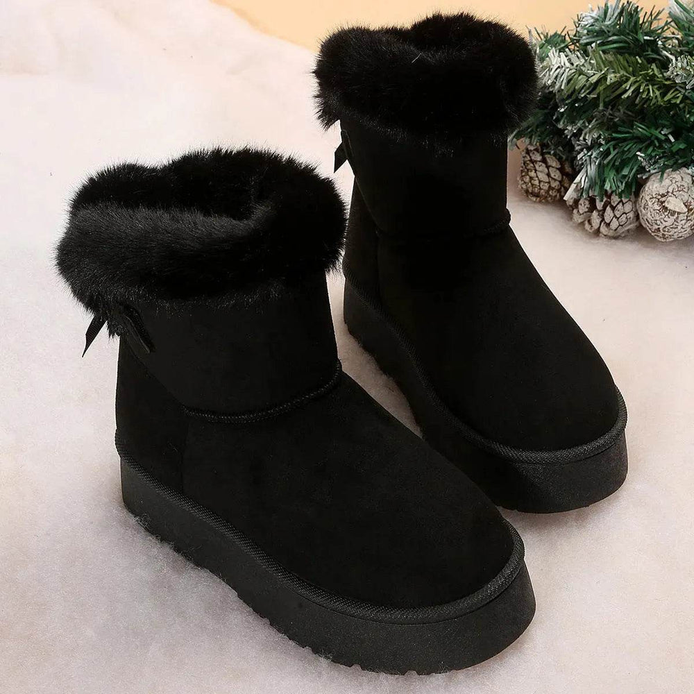 New Bow-knot Snow Boots Winter Plus Velvet Warm Thick-soled Ankle Boots For Women Simple Daily Leisure Cotton Shoes - EX-STOCK Canada