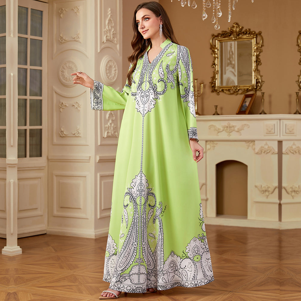 Casual Muslim Beaded Loose Print Dress EX-STOCK Canada