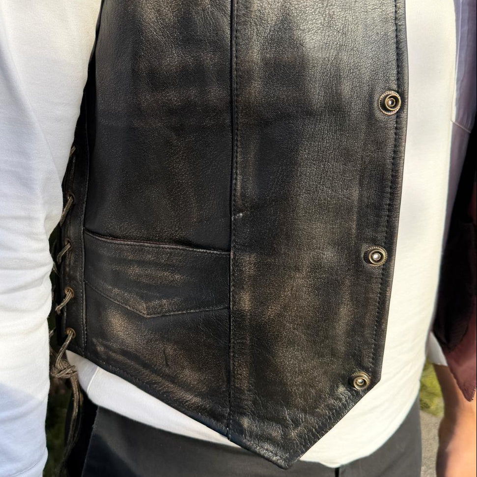 Gilet en cuir avec dentelle sur les côtés Open Road pour hommes