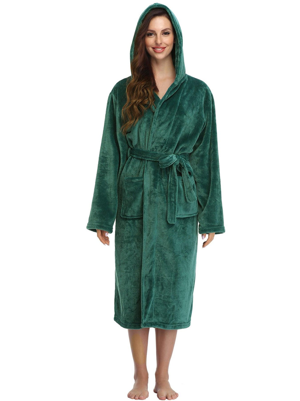 Peignoir long pour femmes RONGTAI en polaire douce, robe de nuit épaisse avec capuche et poches, vêtements de nuit moelleux pour hommesEX-STOCK Canada