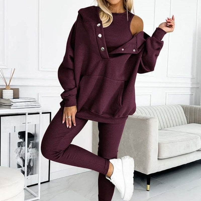 3pcs Women Hoodie Athleisure Outfit set sweatsuit set - EX-STOCK Canada
