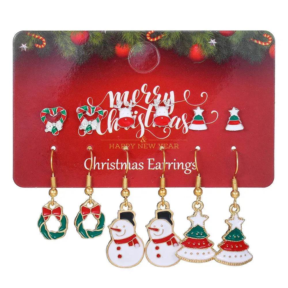 Christmas Stud Combination Suit Snowflake Elk Earrings - EX-STOCK Canada