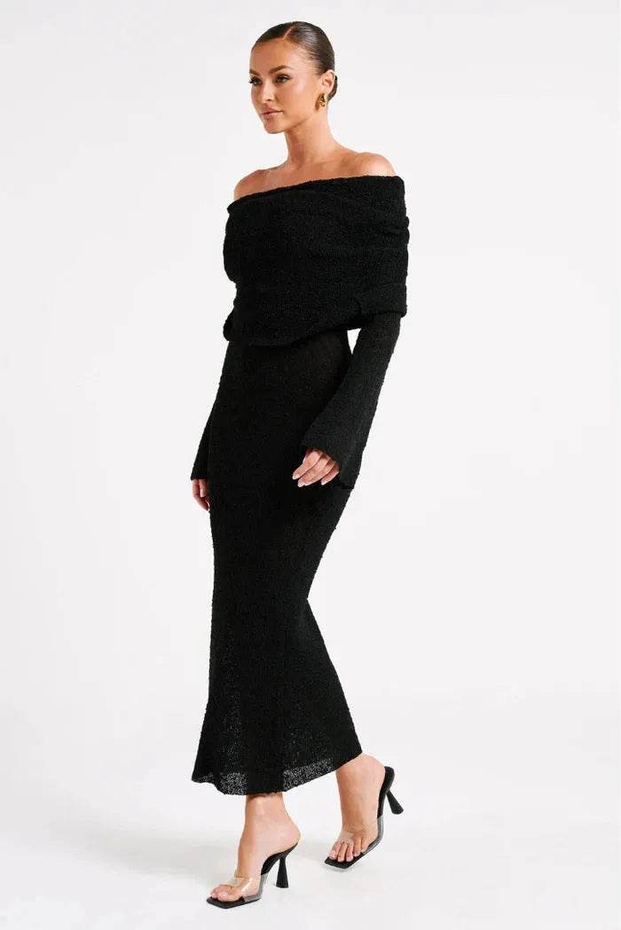 French-style Off-shoulder Dress Party Long-sleeved Long Dress - EX-STOCK Canada