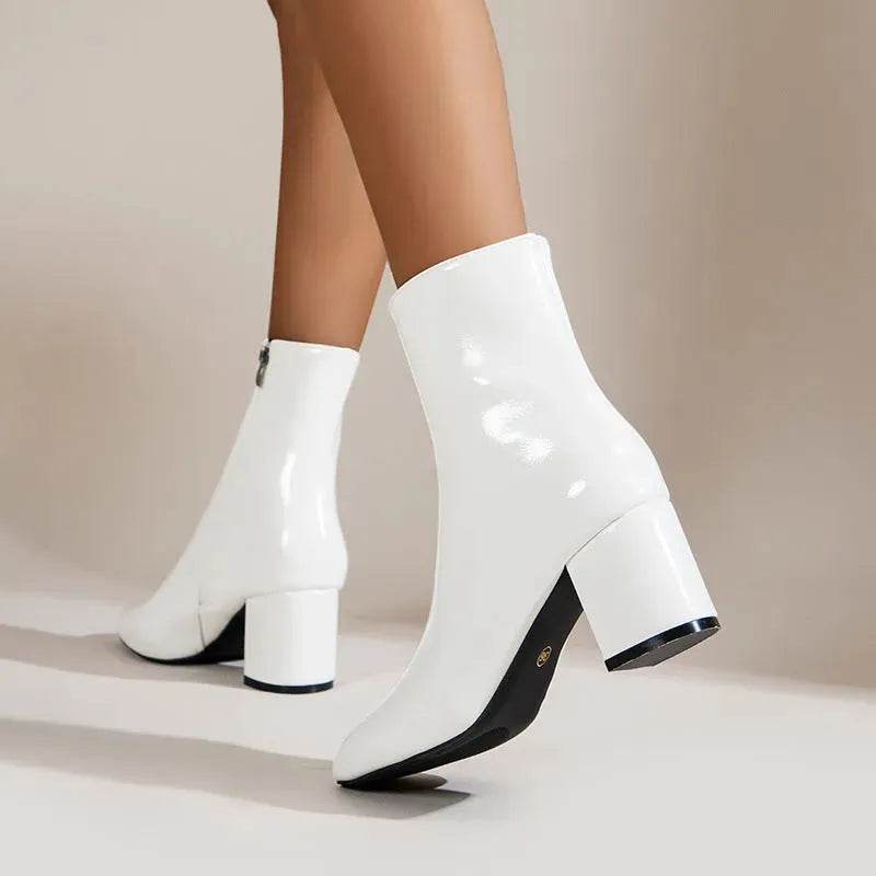 Winter Chunky Heel Pointed Toe Boots With Side Zipper Fashion Mid-calf Boot For Women Shoes - EX-STOCK Canada