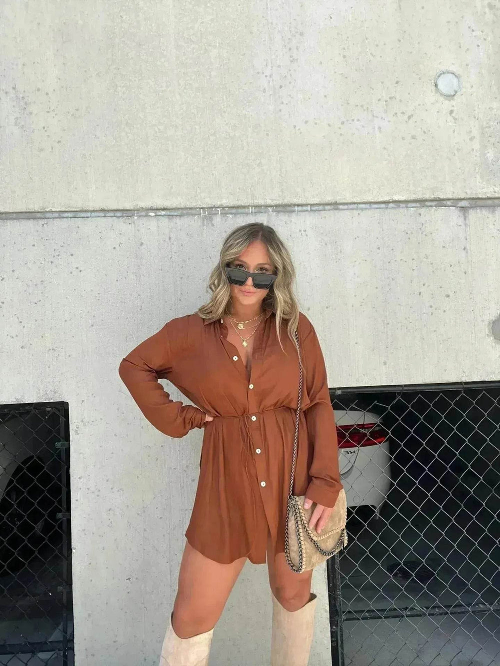 Elegant Women's Long Sleeve Button down Shirt Dress Fashionable Short Outfit Set Two piece Suit Set - EX-STOCK Canada