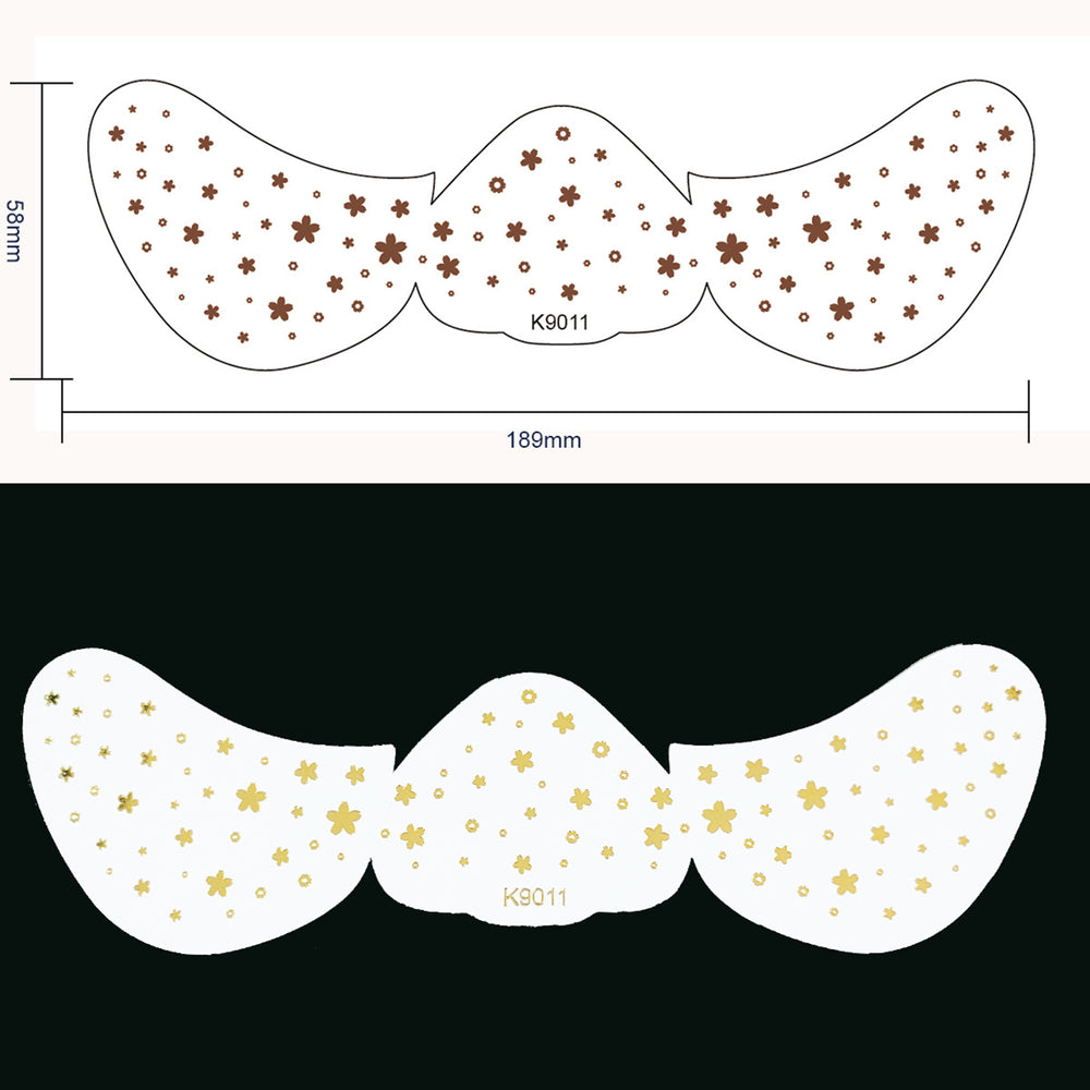 Mustache-shaped templates with star patterns and measurements on a white background