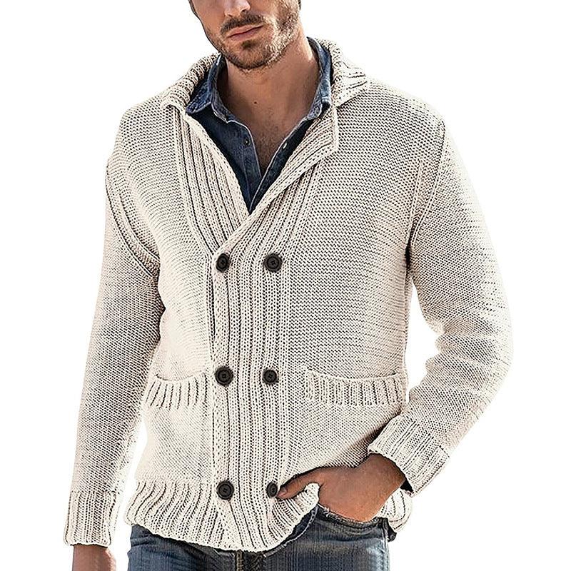Veste en tricot pour homme à manches longues avec col à revers et couleur unieEX-STOCK Canada