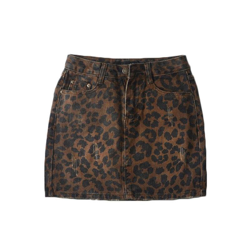 Leopard Print Mini Denim Skirt Women's High Waist Pencil Skirt - EX-STOCK Canada