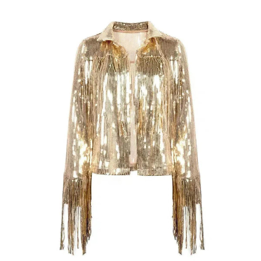 Women Fashion Long sleeve Tassel Sequin top jacket Y2K cropped jacket - EX-STOCK Canada