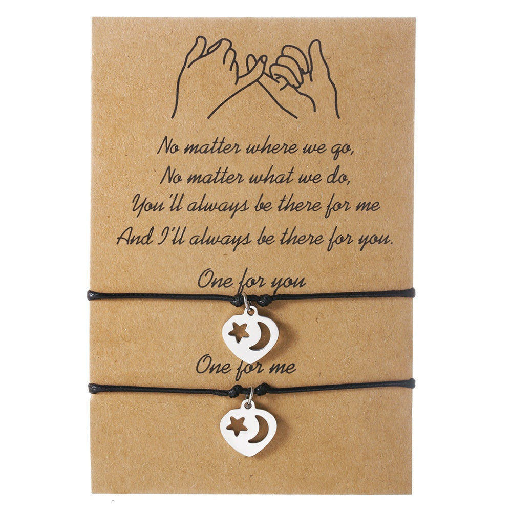 Simple Alloy Sun And Moon Wax Wire Weaving Adjustable Card Lovers Bracelet - EX-STOCK Canada