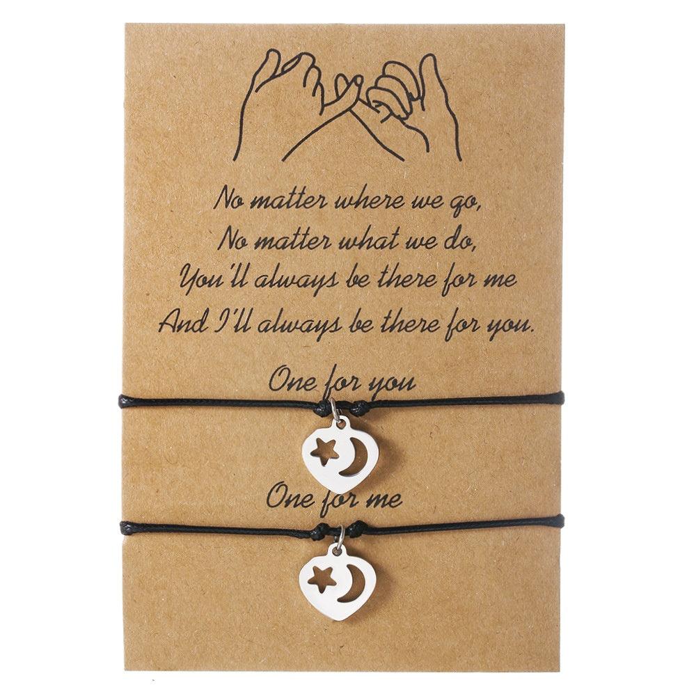 Simple Alloy Sun And Moon Wax Wire Weaving Adjustable Card Lovers Bracelet - EX-STOCK Canada